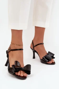 Boto Sandały Na Obcasie*Lakierowane Sandały Na Szpilce Z Kokardą Czarne Noliva Czarny