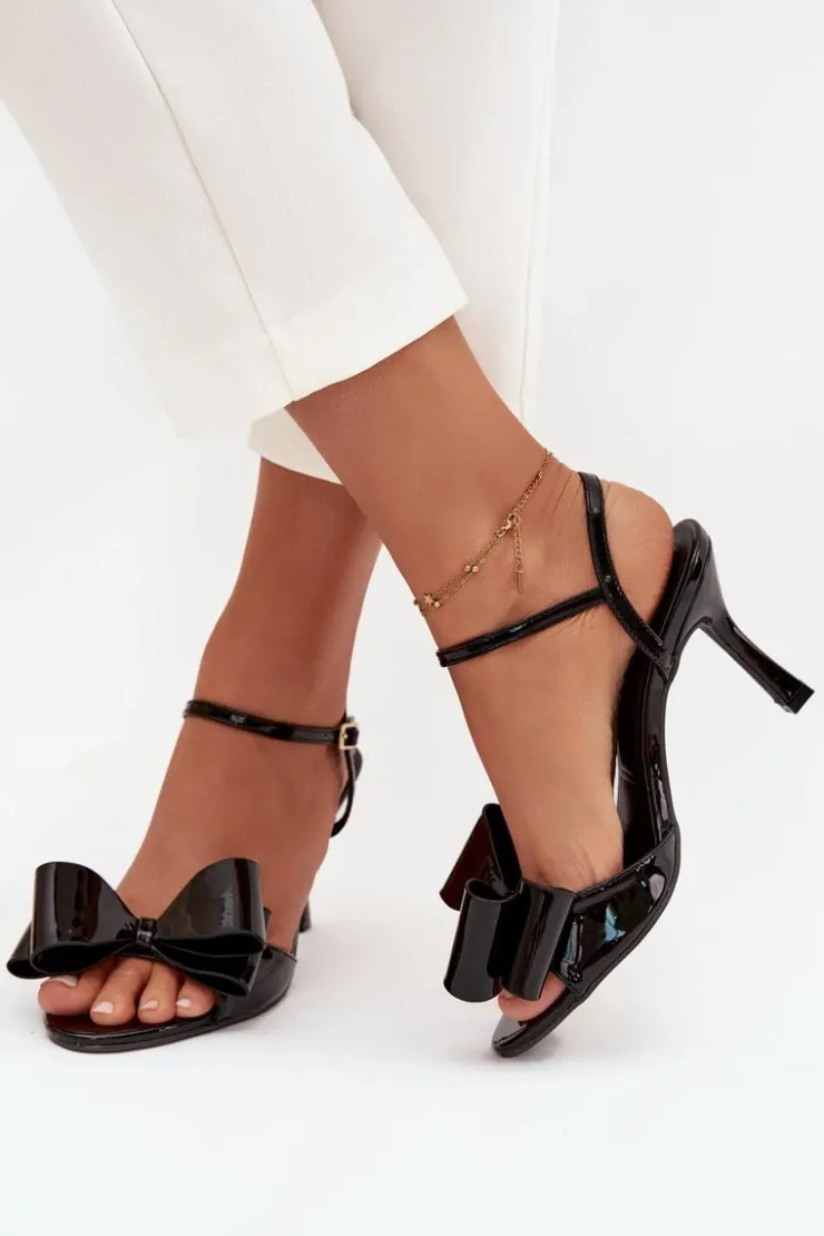 Boto Sandały Na Obcasie*Lakierowane Sandały Na Szpilce Z Kokardą Czarne Noliva Czarny