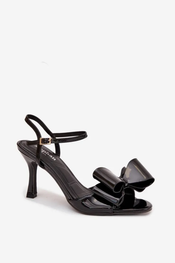 Boto Sandały Na Obcasie*Lakierowane Sandały Na Szpilce Z Kokardą Czarne Noliva Czarny