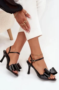 Boto Sandały Na Obcasie*Lakierowane Sandały Na Szpilce Z Kokardą Czarne Noliva Czarny