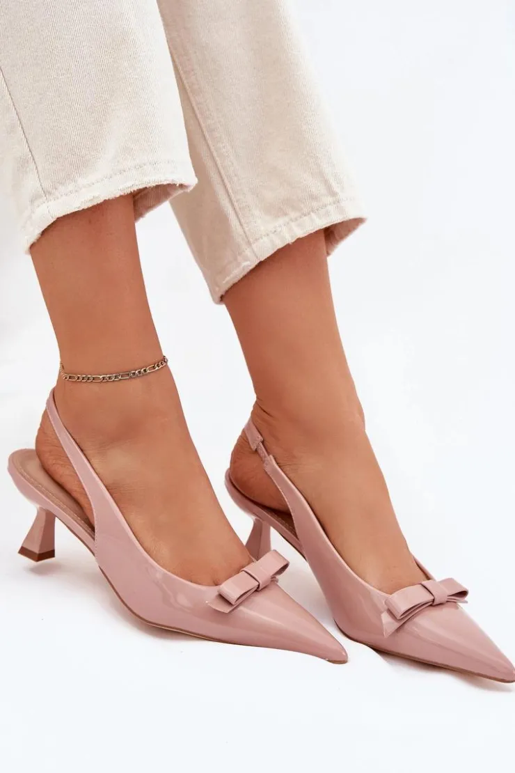 Online Boto Lakierowane Sandały Na Szpilce Z Kokardką Nude Naylna