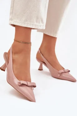 Online Boto Lakierowane Sandały Na Szpilce Z Kokardką Nude Naylna