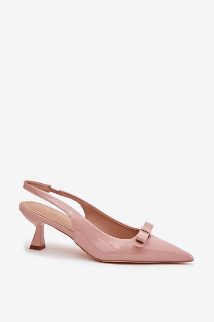 Online Boto Lakierowane Sandały Na Szpilce Z Kokardką Nude Naylna