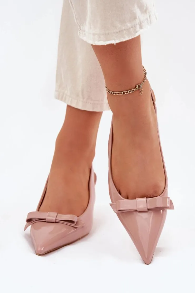 Online Boto Lakierowane Sandały Na Szpilce Z Kokardką Nude Naylna