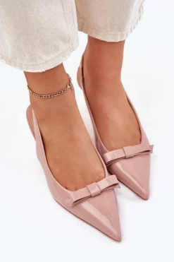 Online Boto Lakierowane Sandały Na Szpilce Z Kokardką Nude Naylna