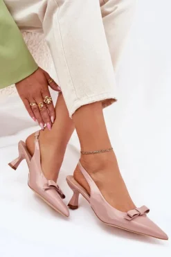 Online Boto Lakierowane Sandały Na Szpilce Z Kokardką Nude Naylna