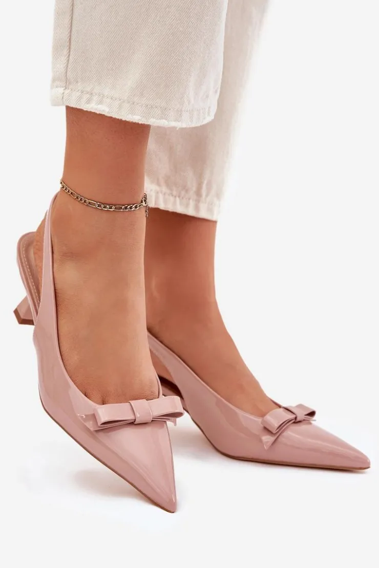 Online Boto Lakierowane Sandały Na Szpilce Z Kokardką Nude Naylna