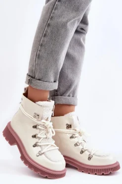 GOE Botki Ocieplane|Damskie Trapery*Lakierowane Skórzane Botki Trapery Damskie MM2N4083 Białe Biały