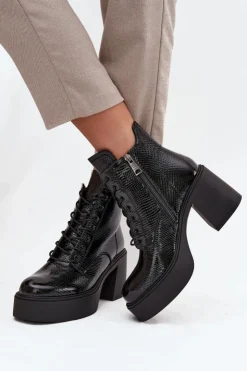 Damskie Buty damskie Vinceza Lakierowane Skórzane Botki Damskie Na Platformie I Słupku Vinceza 66817 Czarne