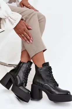 Damskie Buty damskie Vinceza Lakierowane Skórzane Botki Damskie Na Platformie I Słupku Vinceza 66817 Czarne