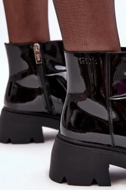 Best GOE Lakierowane Skórzane Botki Damskie MM2N4058 Czarne