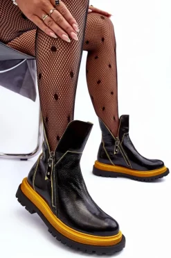 Online Maciejka Lakierowane Skórzane Botki Damskie 05747-07 Czarne