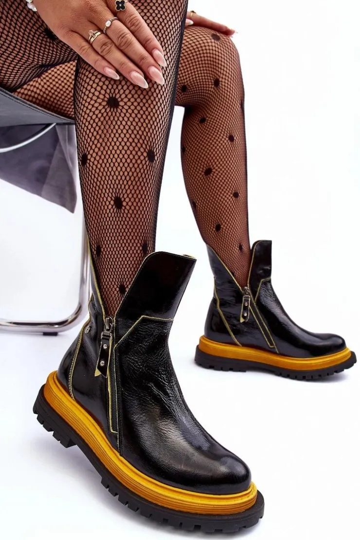 Online Maciejka Lakierowane Skórzane Botki Damskie 05747-07 Czarne