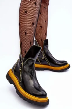 Online Maciejka Lakierowane Skórzane Botki Damskie 05747-07 Czarne