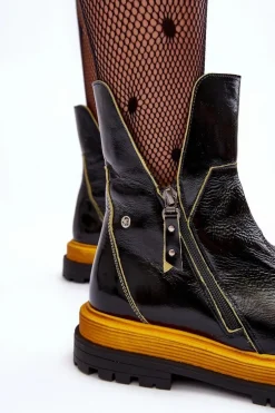 Online Maciejka Lakierowane Skórzane Botki Damskie 05747-07 Czarne