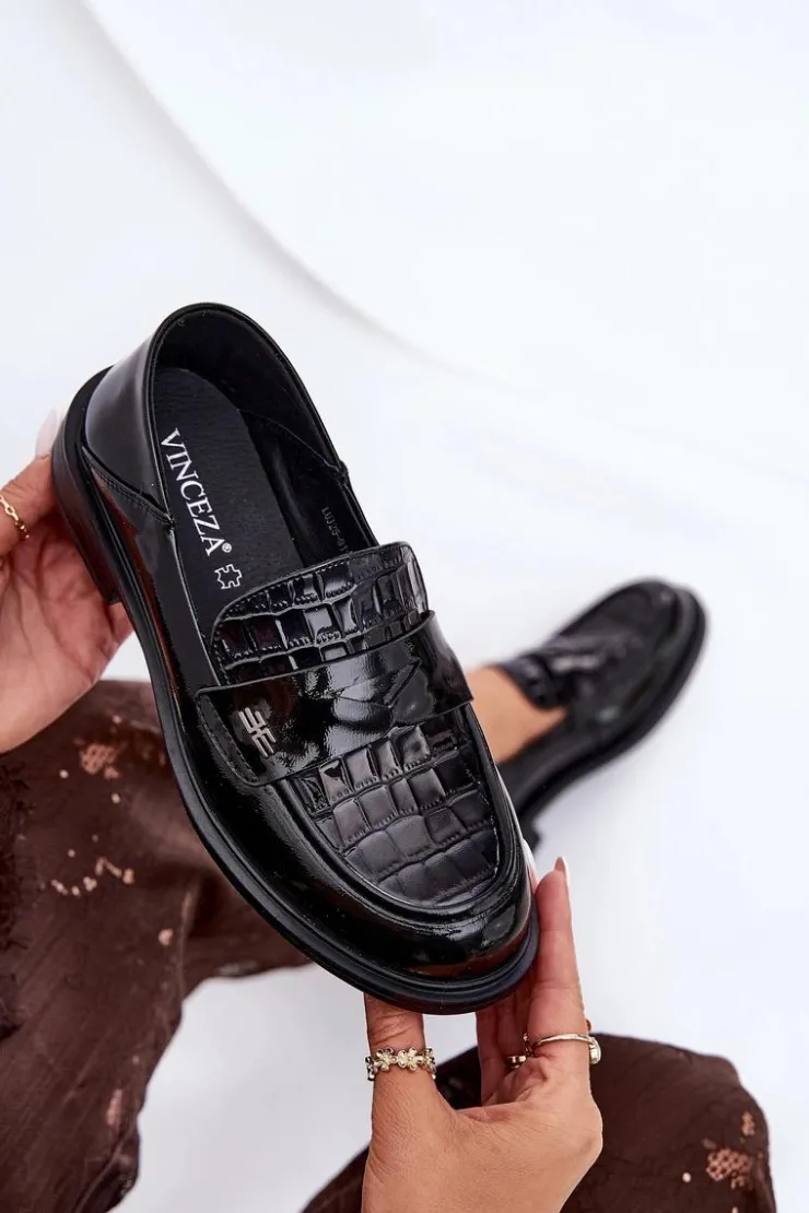 Best Buty damskie Vinceza Lakierowane Skórzane Mokasyny Damskie Vinceza 91125 Czarne Czarny