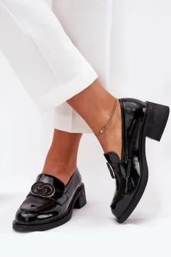 Damskie Buty damskie Vinceza Lakierowane Skórzane Mokasyny Na Obcasie Vinceza 18102 Czarne