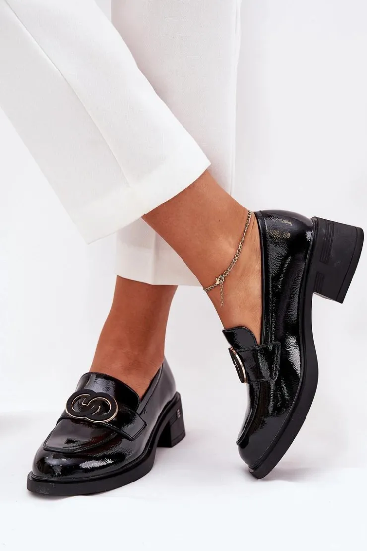Damskie Buty damskie Vinceza Lakierowane Skórzane Mokasyny Na Obcasie Vinceza 18102 Czarne