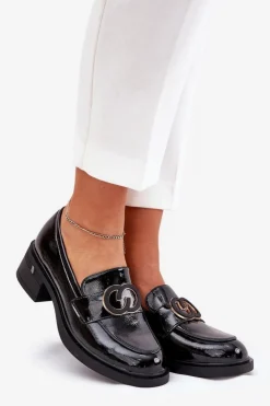 Damskie Buty damskie Vinceza Lakierowane Skórzane Mokasyny Na Obcasie Vinceza 18102 Czarne