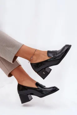 Buty damskie Vinceza Półbuty Lakierowane|Półbuty Skórzane*Lakierowane Skórzane Półbuty Damskie Na Obcasie Vinceza 18105 Czarne