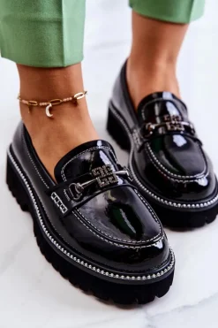 Damskie Damskie buty S.Barski Lakierowane Skórzane Półbuty Z Ozdobą Czarne Adison