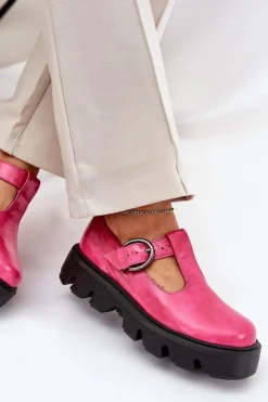 Zazoo Półbuty Skórzane*Lakierowane Skórzane Półbuty Z Klamrą 20183 Fuksja Różowy