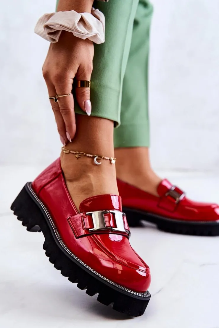 Damskie Damskie buty S.Barski Lakierowane Skórzane Półbuty Czerwone Corine