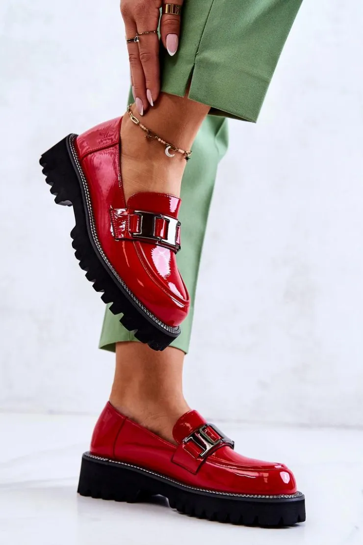 Damskie Damskie buty S.Barski Lakierowane Skórzane Półbuty Czerwone Corine