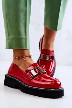 Damskie Damskie buty S.Barski Lakierowane Skórzane Półbuty Czerwone Corine