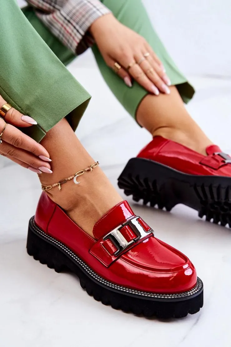 Damskie Damskie buty S.Barski Lakierowane Skórzane Półbuty Czerwone Corine