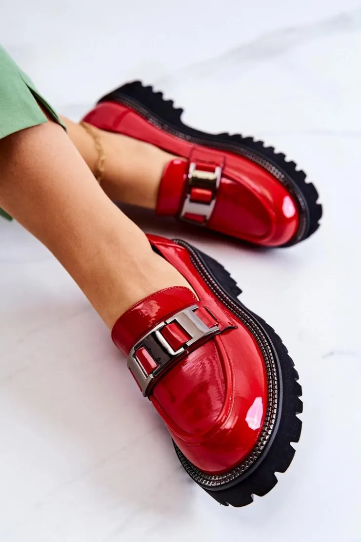 Damskie Damskie buty S.Barski Lakierowane Skórzane Półbuty Czerwone Corine