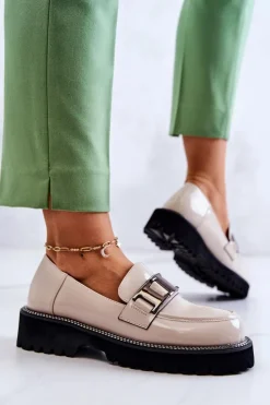 Damskie buty S.Barski Półbuty Lakierowane*Lakierowane Skórzane Półbuty Jasnobeżowe Corine