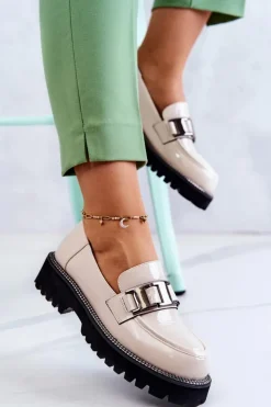 Damskie buty S.Barski Półbuty Lakierowane*Lakierowane Skórzane Półbuty Jasnobeżowe Corine