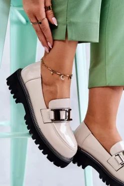 Damskie buty S.Barski Półbuty Lakierowane*Lakierowane Skórzane Półbuty Jasnobeżowe Corine