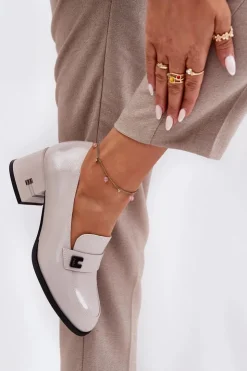 Clearance Buty damskie Vinceza Lakierowane Skórzane Półbuty Damskie Na Obcasie Vinceza 18105 Szare