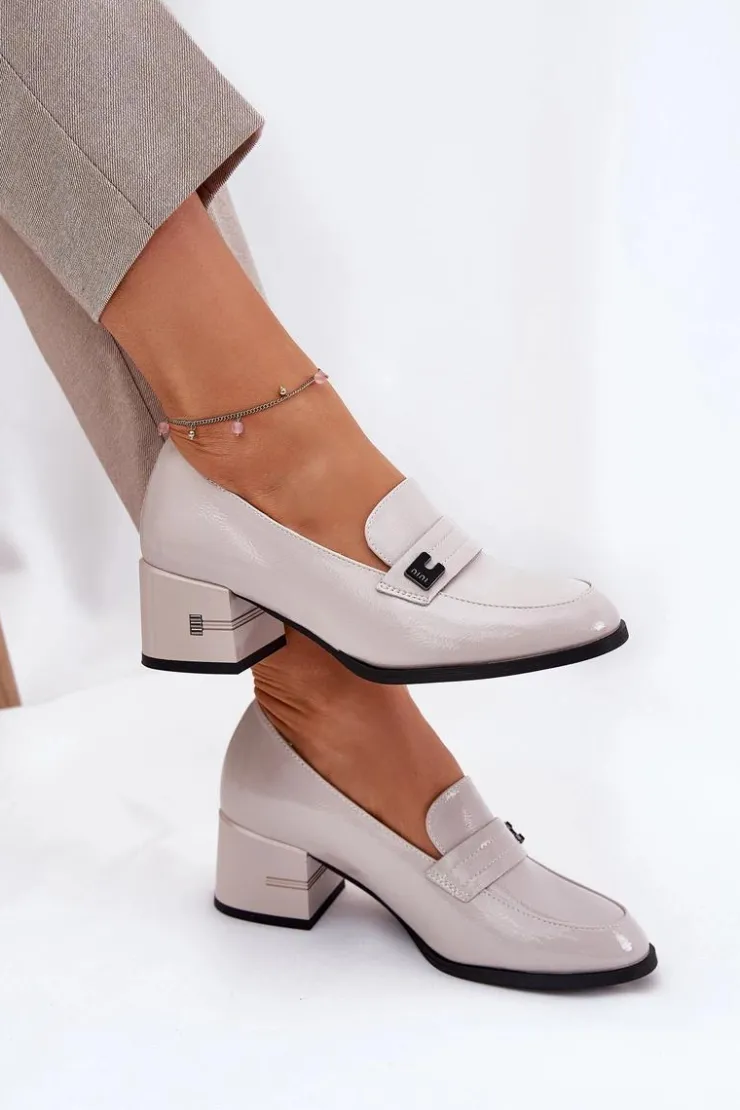 Clearance Buty damskie Vinceza Lakierowane Skórzane Półbuty Damskie Na Obcasie Vinceza 18105 Szare