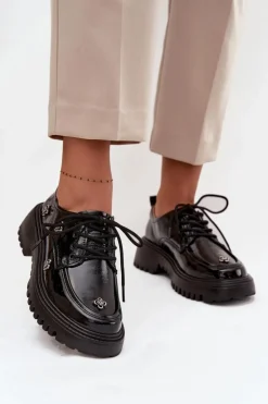 Artiker Półbuty Lakierowane|Półbuty Skórzane*Lakierowane Skórzane Półbuty Damskie Z Przypinkami 57C0333 Czarne Czarny