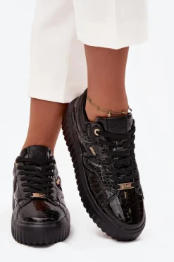 Lee Cooper Sneakersy Damskie*Lakierowane Sneakersy Damskie Na Platformie LCJ-25-09-3870 Czarne
