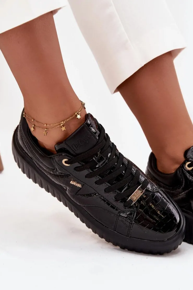 Lee Cooper Sneakersy Damskie*Lakierowane Sneakersy Damskie Na Platformie LCJ-25-09-3870 Czarne