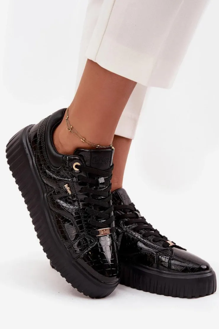 Lee Cooper Sneakersy Damskie*Lakierowane Sneakersy Damskie Na Platformie LCJ-25-09-3870 Czarne