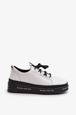 Damskie buty S.Barski Sneakersy Damskie*Lakierowane Sneakersy Damskie Na Platformie Białe S.Barski LR592B