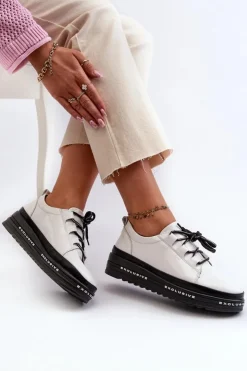 Damskie buty S.Barski Sneakersy Damskie*Lakierowane Sneakersy Damskie Na Platformie Białe S.Barski LR592B