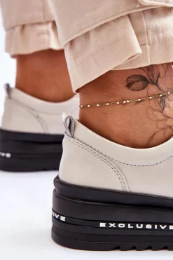 Damskie buty S.Barski Lakierowane Sneakersy Damskie Na Platformie Beżowe S.Barski LR592B