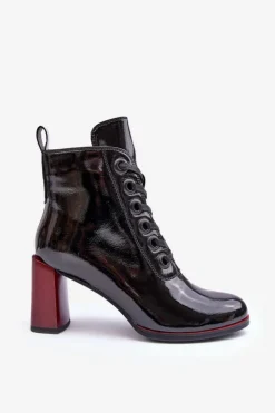 Damskie Damskie buty S.Barski Lakierowane Sznurowane Botki Na Słupku S.Barski MR870-15 Czarne
