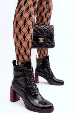 Damskie Damskie buty S.Barski Lakierowane Sznurowane Botki Na Słupku S.Barski MR870-15 Czarne
