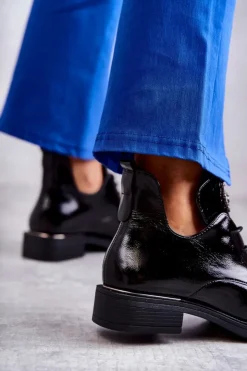 Hot Buty damskie Vinceza Lakierowane Sznurowane Botki Z Wycięciami Czarne Fabiana