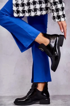 Hot Buty damskie Vinceza Lakierowane Sznurowane Botki Z Wycięciami Czarne Fabiana