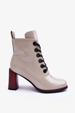 Damskie buty S.Barski Botki Sznurowane|Botki Na Słupku*Lakierowane Sznurowane Botki Na Słupku S.Barski MR870-15 Jasnoszare