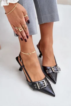 Boto Czółenka Klasyczne*Lakierowane Szpilki Z Klamrą Czarne Zeisia