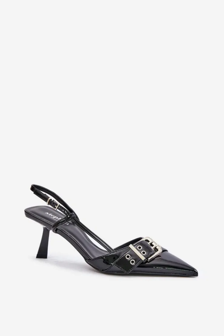 Boto Czółenka Klasyczne*Lakierowane Szpilki Z Klamrą Czarne Zeisia